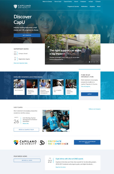 A screenshot of Capilano University's website