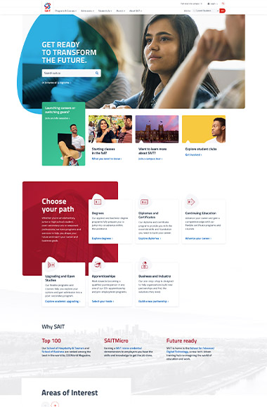 A screenshot of SAIT's website